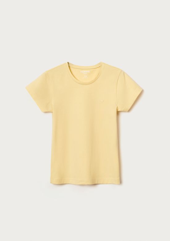 Foto do produto: Blusa Básica Infantil Menina Manga Curta Slim Com Bordado Coração - Amarelo