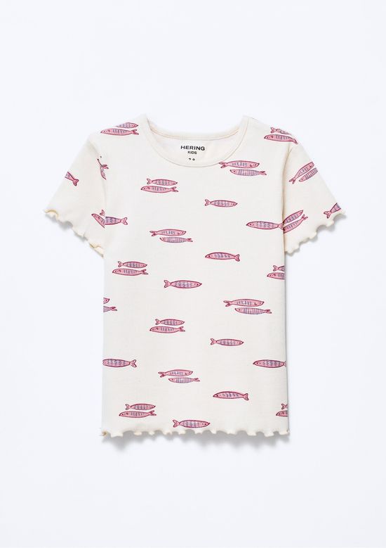 Foto do produto: Blusa Infantil Menina Manga Curta Em Ribana Estampada - Creme