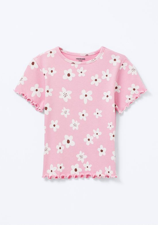 Foto do produto: Blusa Infantil Menina Manga Curta Em Ribana Estampada - Rosa