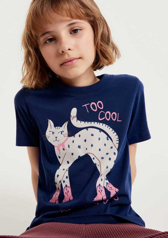 Foto do produto: Blusa Infantil Menina Manga Curta Com Estampa - Azul