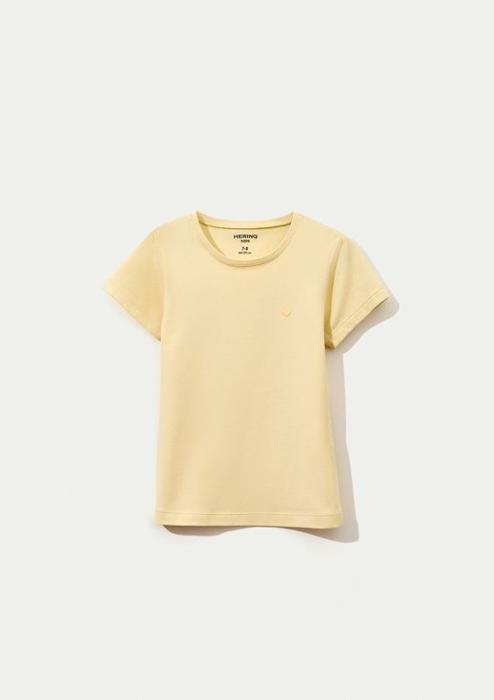Foto do produto: Blusa Básica Infantil Menina Manga Curta Slim Com Bordado Coração - Amarelo