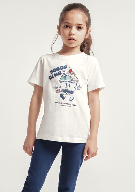 Foto do produto: Blusa Infantil Menina Manga Curta Com Estampa - Off white