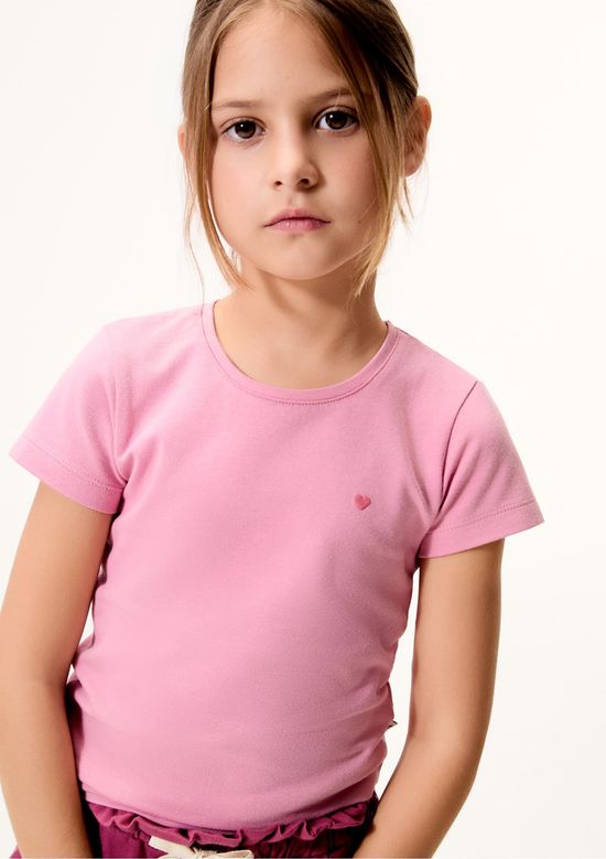 Foto do produto: Blusa Básica Infantil Menina Com Bordado Coração - Rosa