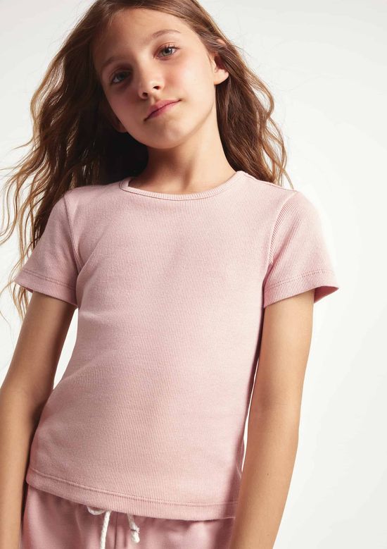 Foto do produto: Blusa Manga Curta Infantil Menina Em Ribana - Rosa