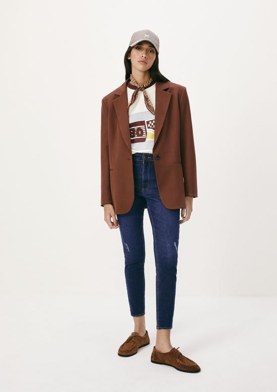 Foto do produto: Calça Jeans Básica Feminina Cintura Média Skinny Com Puídos - Azul