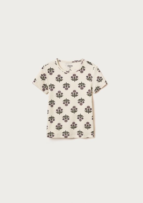 Foto do produto: Blusa Infantil Menina Manga Curta Em Ribana Estampada - Off white