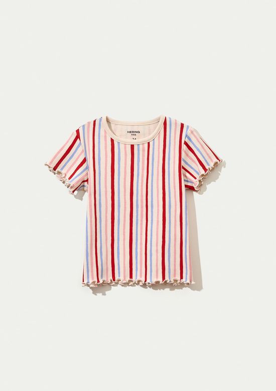 Foto do produto: Blusa Infantil Menina Manga Curta Em Ribana Estampada - Creme