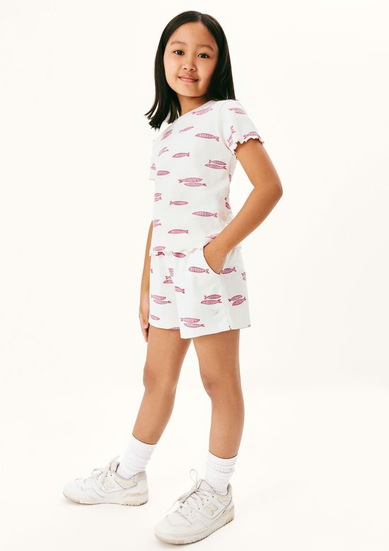 Foto do produto: Blusa Infantil Menina Manga Curta Em Ribana Estampada - Creme