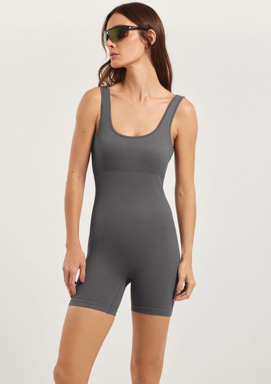 Foto do produto: Macaquinho Esportivo Canelado Sem Costura - Cinza