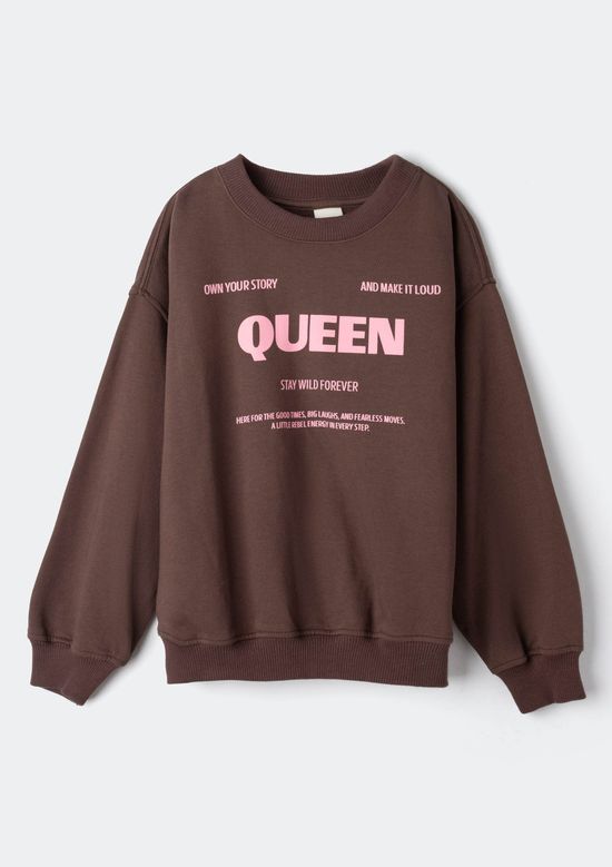 Foto do produto: Blusão De Moletom Infantil Menina Oversized Com Estampa - Marrom