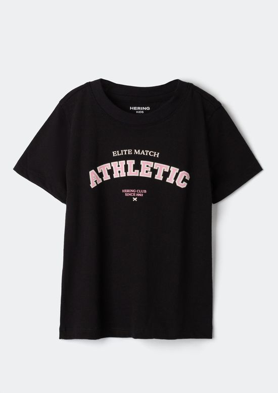 Foto do produto: Blusa Infantil Menina Manga Curta Com Estampa - Preto