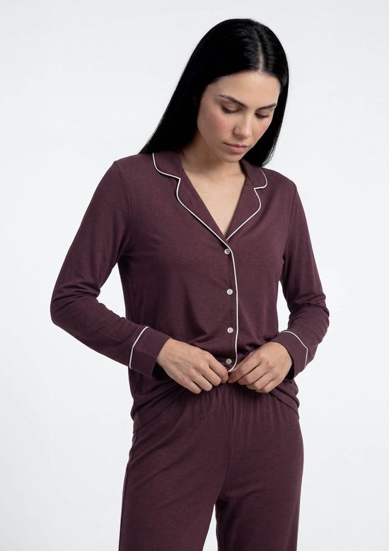 Foto do produto: Pijama Longo Feminino Com Botões - Vinho