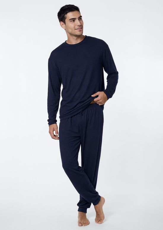 Foto do produto: Pijama Longo Masculino Em Tricô Leve - Azul