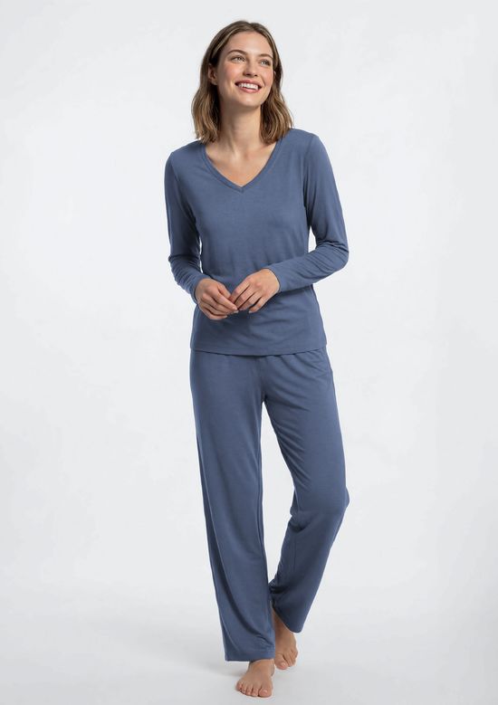 Foto do produto: Pijama Feminino Longo Em Algodão - Azul