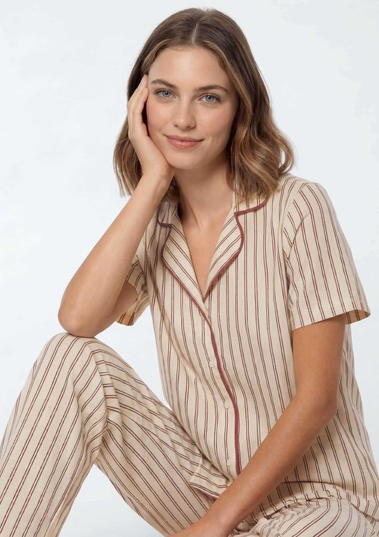 Foto do produto: Pijama Feminino Longo Fio Tinto - Creme