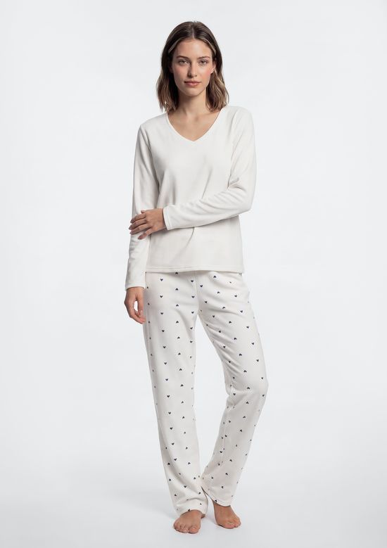 Foto do produto: Pijama Longo Feminino Estampado Em Plush - Off white