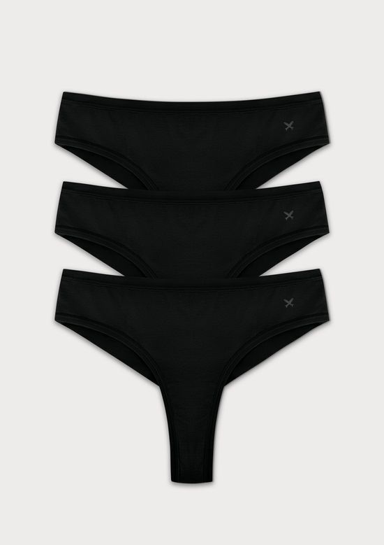 Foto do produto: Kit 3 Calcinhas Fio Dental Em Algodão - Preto