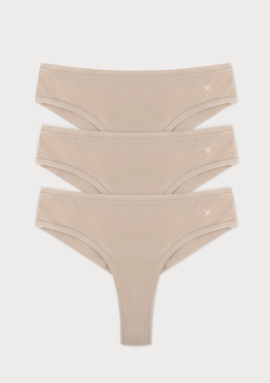 Foto do produto: Kit 3 Calcinhas Fio Dental Em Algodão - Bege
