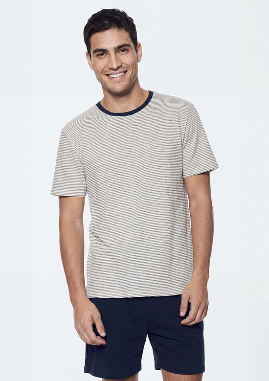 Foto do produto: Pijama Masculino Curto Fio Tinto Listrado - Azul