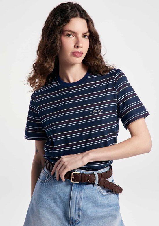 Foto do produto: Camiseta Feminina Manga Curta Listrada - Azul