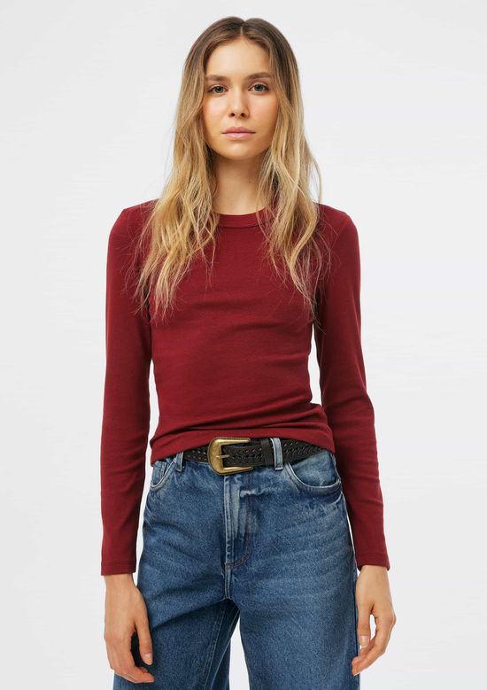 Foto do produto: Blusa Feminina Manga Longa Slim Em Ribana - Vermelho