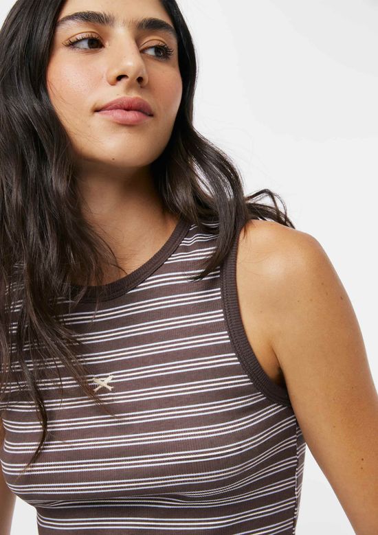 Foto do produto: Regata Feminina Listrada Em Ribana Canelada - Marrom