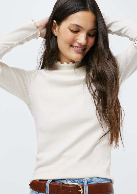 Foto do produto: Blusa Feminina Manga Longa Com Elastano - Creme