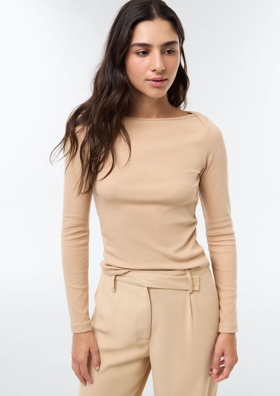 Foto do produto: Blusa Feminina Manga Longa Com Elastano - Bege