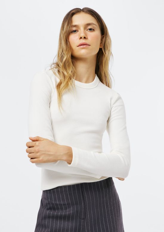 Foto do produto: Blusa Feminina Manga Longa Slim Em Ribana - Off white
