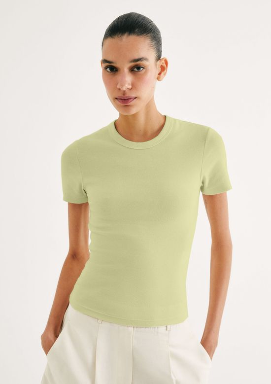 Foto do produto: Blusa Feminina Manga Curta Slim Em Ribana - Verde