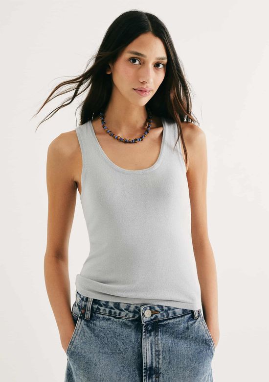 Foto do produto: Regata Feminina Slim Decote U Em Tricô De Viscose - Cinza