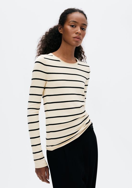 Foto do produto: Blusa Feminina Manga Longa Slim Listrada Em Tricô - Off white