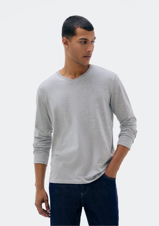 Foto do produto: Camiseta Básica Masculina Manga Longa Gola V World - Cinza