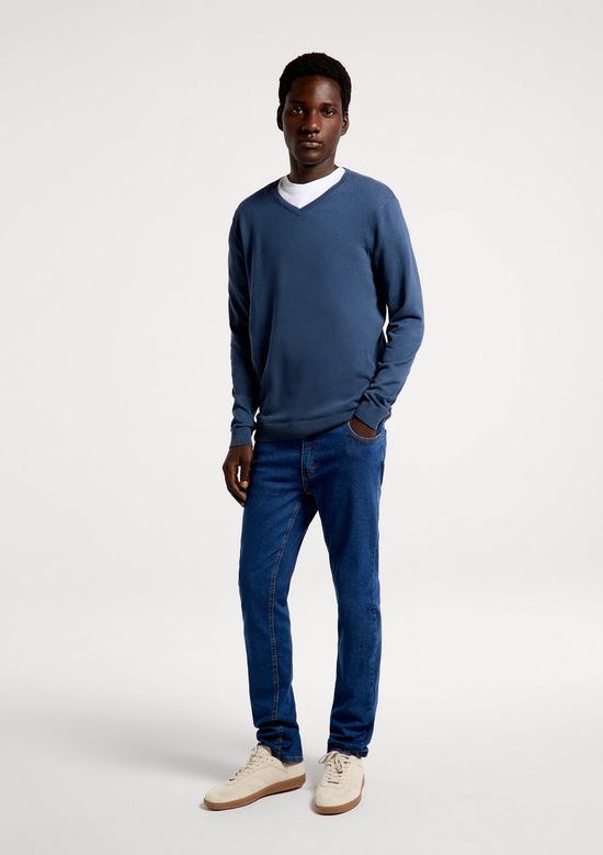 Foto do produto: Suéter Básico Masculino Regular Gola V - Azul
