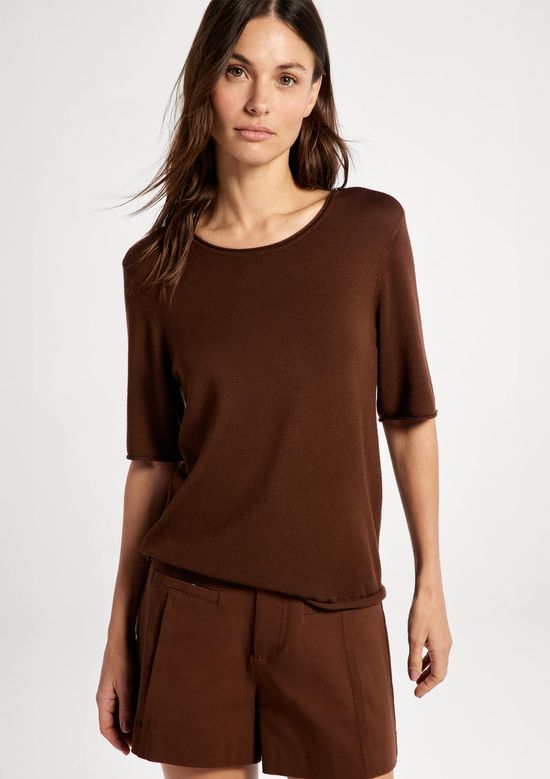 Foto do produto: Blusa Feminina Manga Curta Em Tricô Leve - Marrom