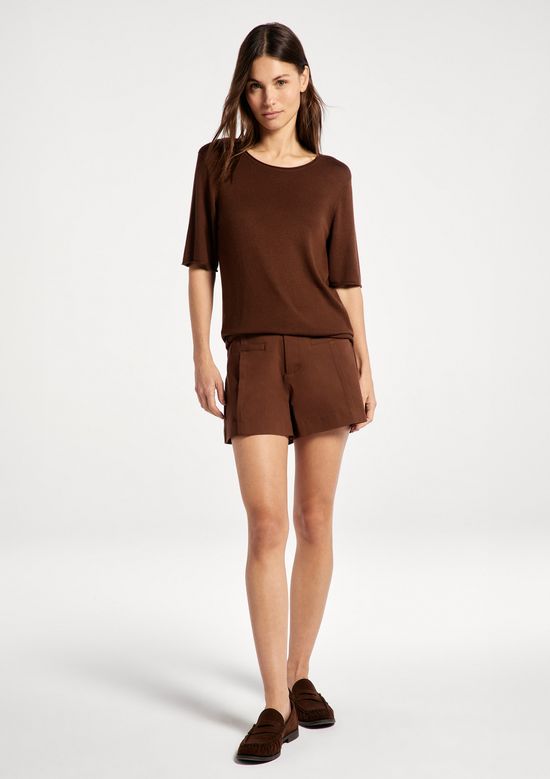 Foto do produto: Blusa Feminina Manga Curta Em Tricô Leve - Marrom