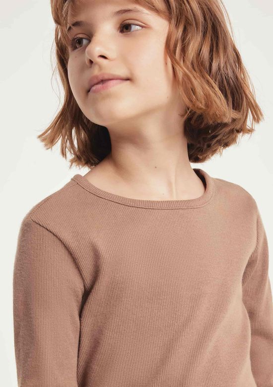 Foto do produto: Blusa Manga Longa Infantil Menina Em Ribana - Marrom