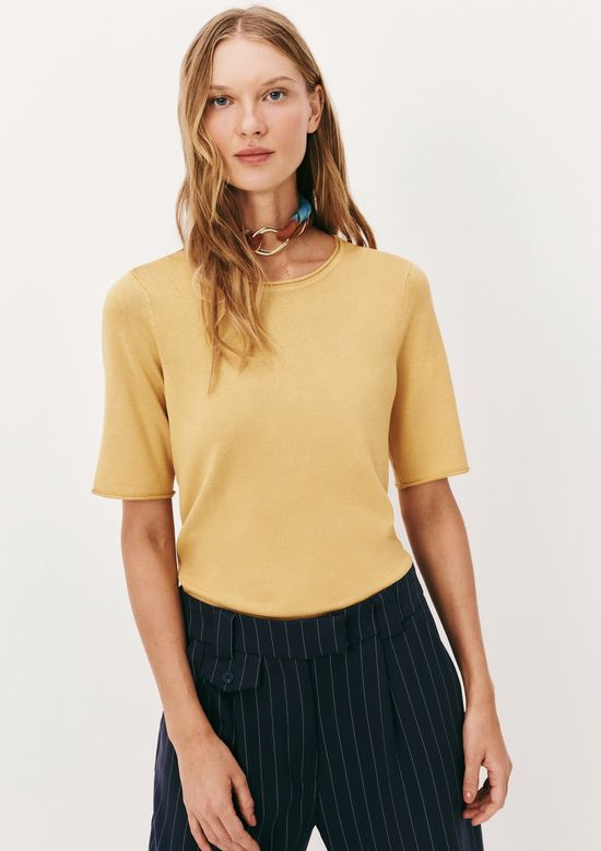 Foto do produto: Blusa Feminina Manga Curta Em Tricô Leve - Amarelo