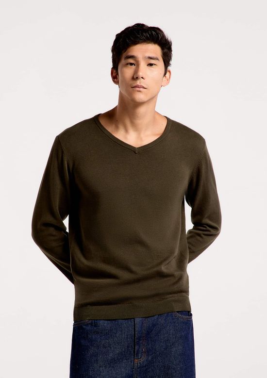 Foto do produto: Suéter Básico Masculino Regular Gola V - Verde
