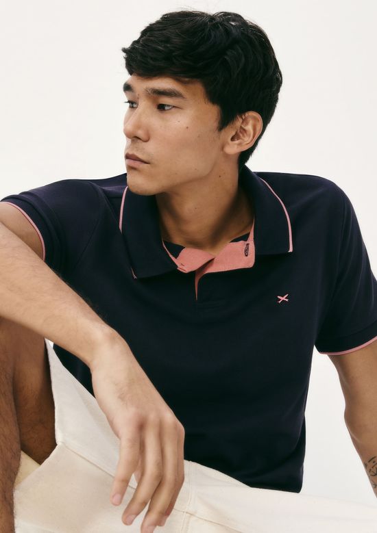 Foto do produto: Camisa Polo Básica Masculina Em Piquet Com Bordado - Azul