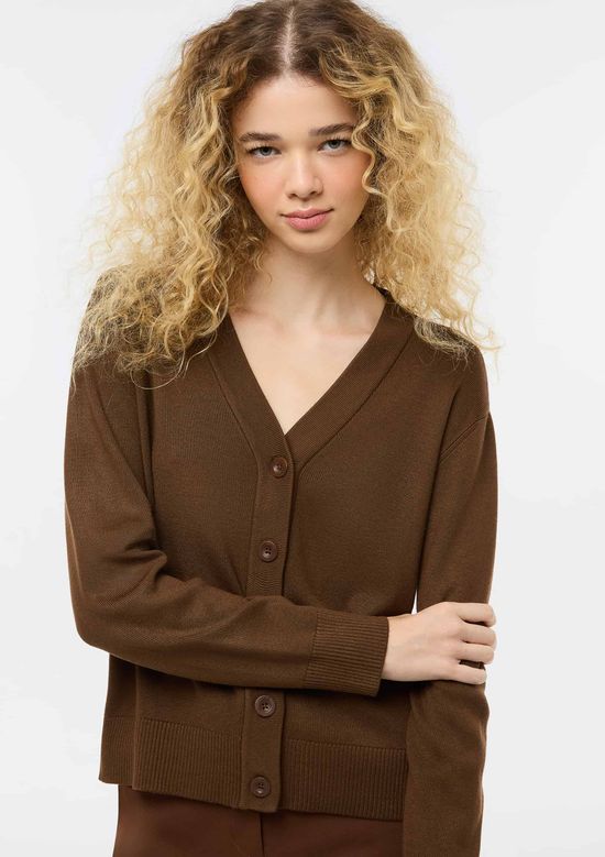Foto do produto: Cardigan Feminino Decote V Em Tricô - Marrom