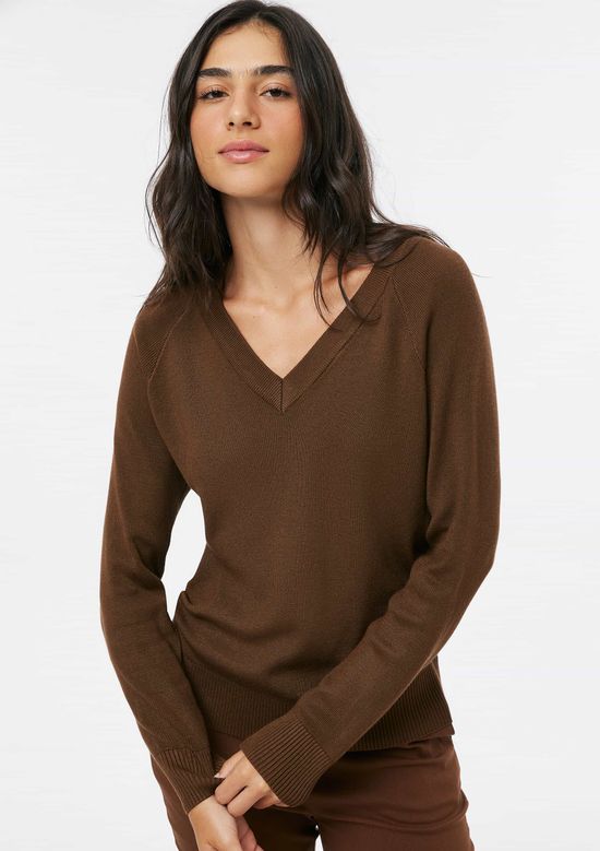 Foto do produto: Blusão Feminino Decote V Em Tricô - Marrom