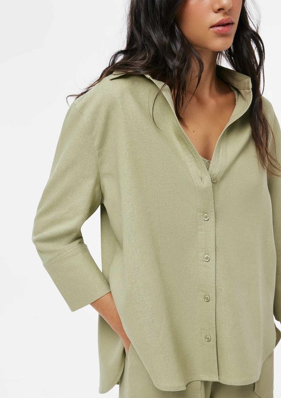 Foto do produto: Camisa Feminina Manga 7/8 Com Linho - Verde