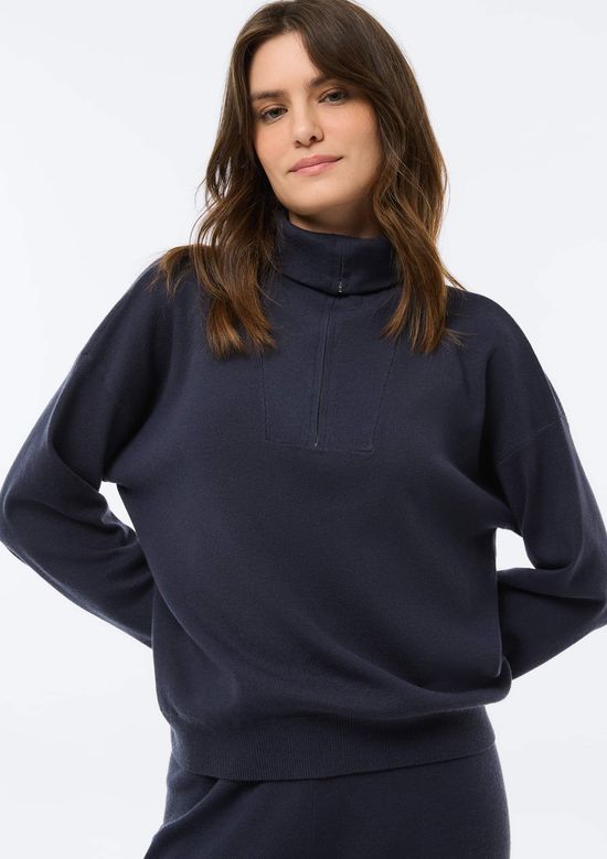 Foto do produto: Blusão Feminino Oversized Em Tricô - Azul