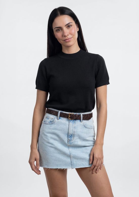 Foto do produto: Blusa Feminina Manga Curta Em Tricô - Preto
