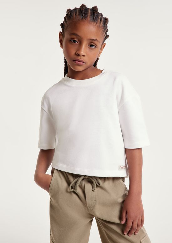 Foto do produto: Blusa Infantil Menina Oversized Em Malha Binada - Off white