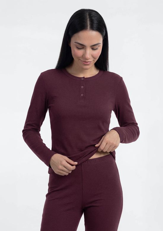 Foto do produto: Pijama Feminino Longo Henley - Vermelho