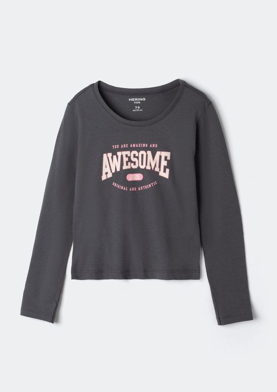 Foto do produto: Blusa Infantil Menina Manga Longa Slim Com Estampa - Cinza