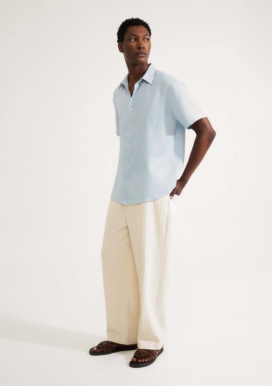 Foto do produto: Camisa Masculina Manga Curta Em Linho - Azul
