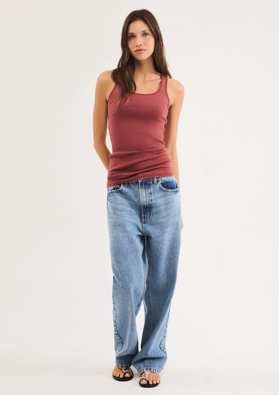 Foto do produto: Regata Feminina Alongada Ribana Com Elastano - Vermelho